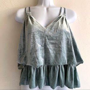 Mint Green Velvet Sleeveless Tiered Camisole Top